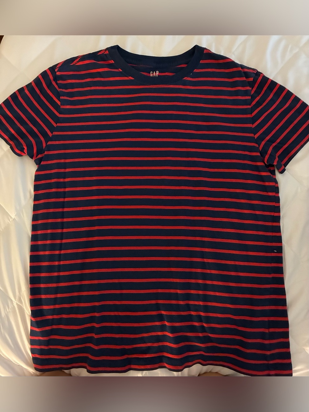GAP Men’s Red & Navy Striped Everyday Soft Crew Short Sleeve Tee